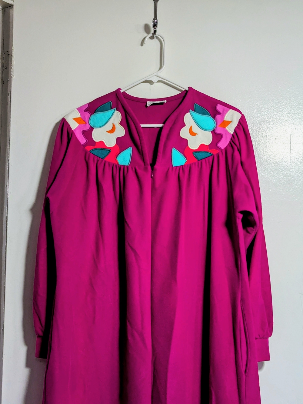 Vintage 70s Vibrant Pink Fleece Robe Dress